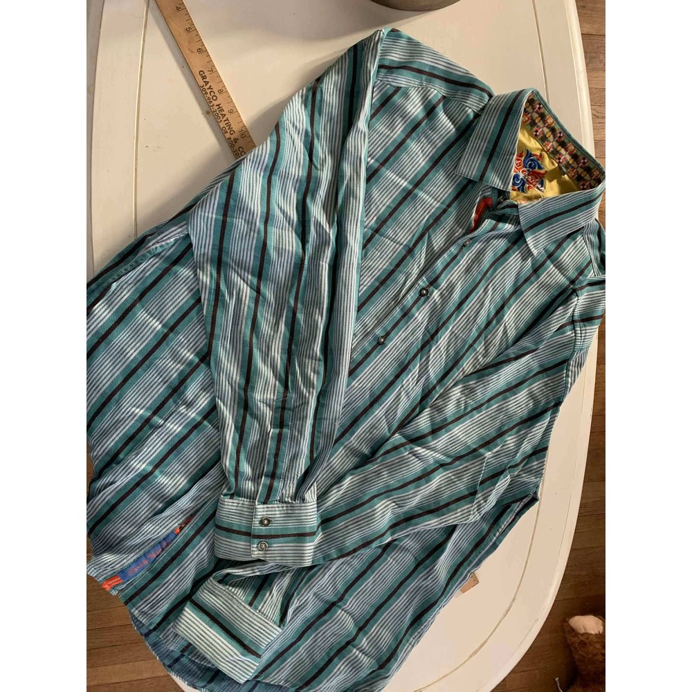 Robert Graham Striped Western Button Down Shirt Contrast Cuff/Collar Men's 2XL
